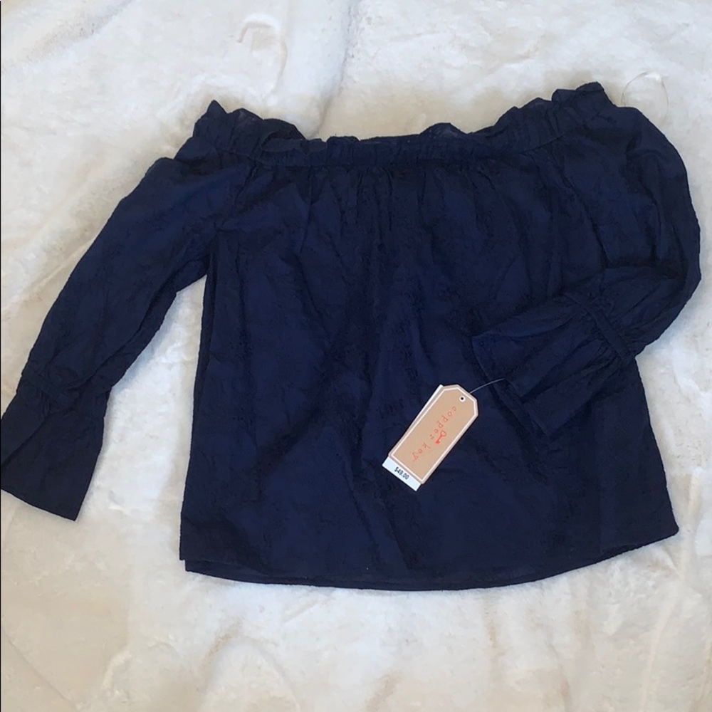 Copper key off shoulder top